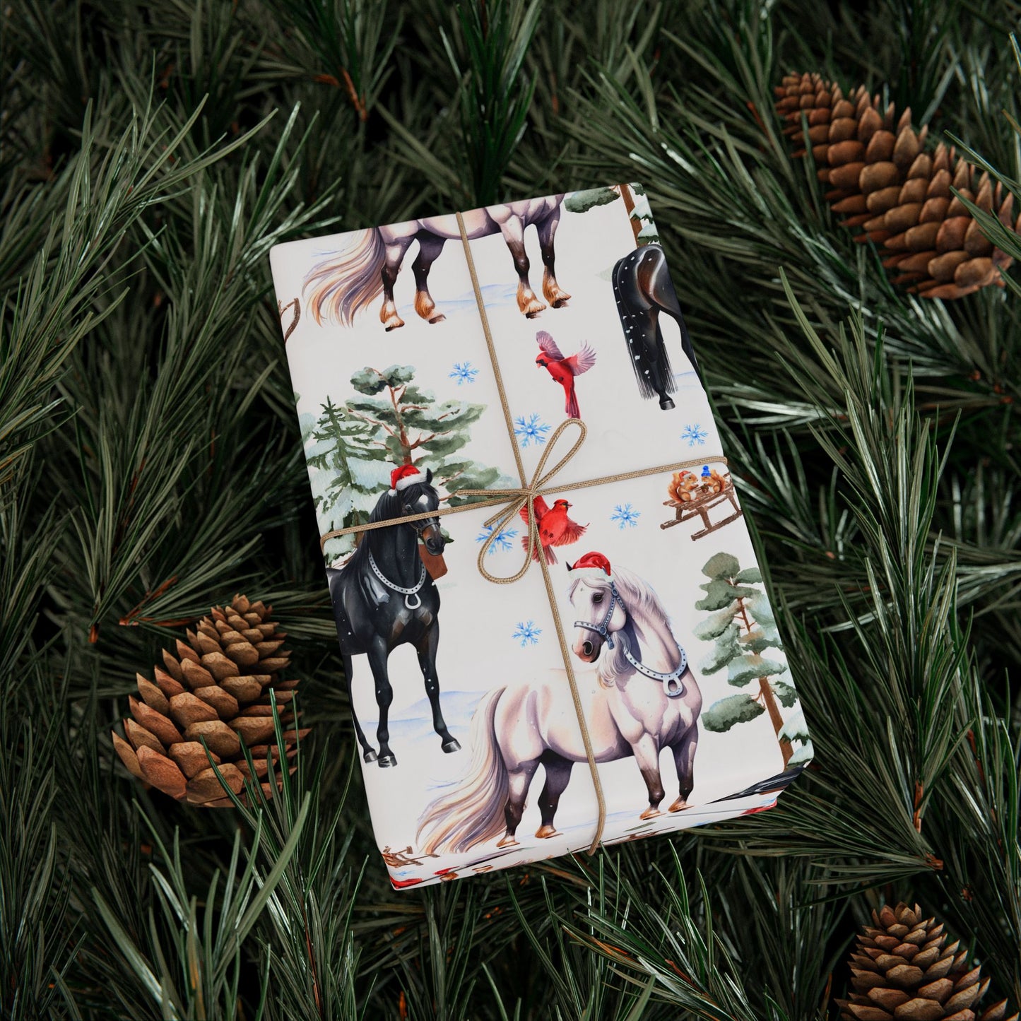Horse Christmas Wrapping Paper Roll, Horse Santa Wrapping Paper, Christmas Stallion Wrapping Paper Roll