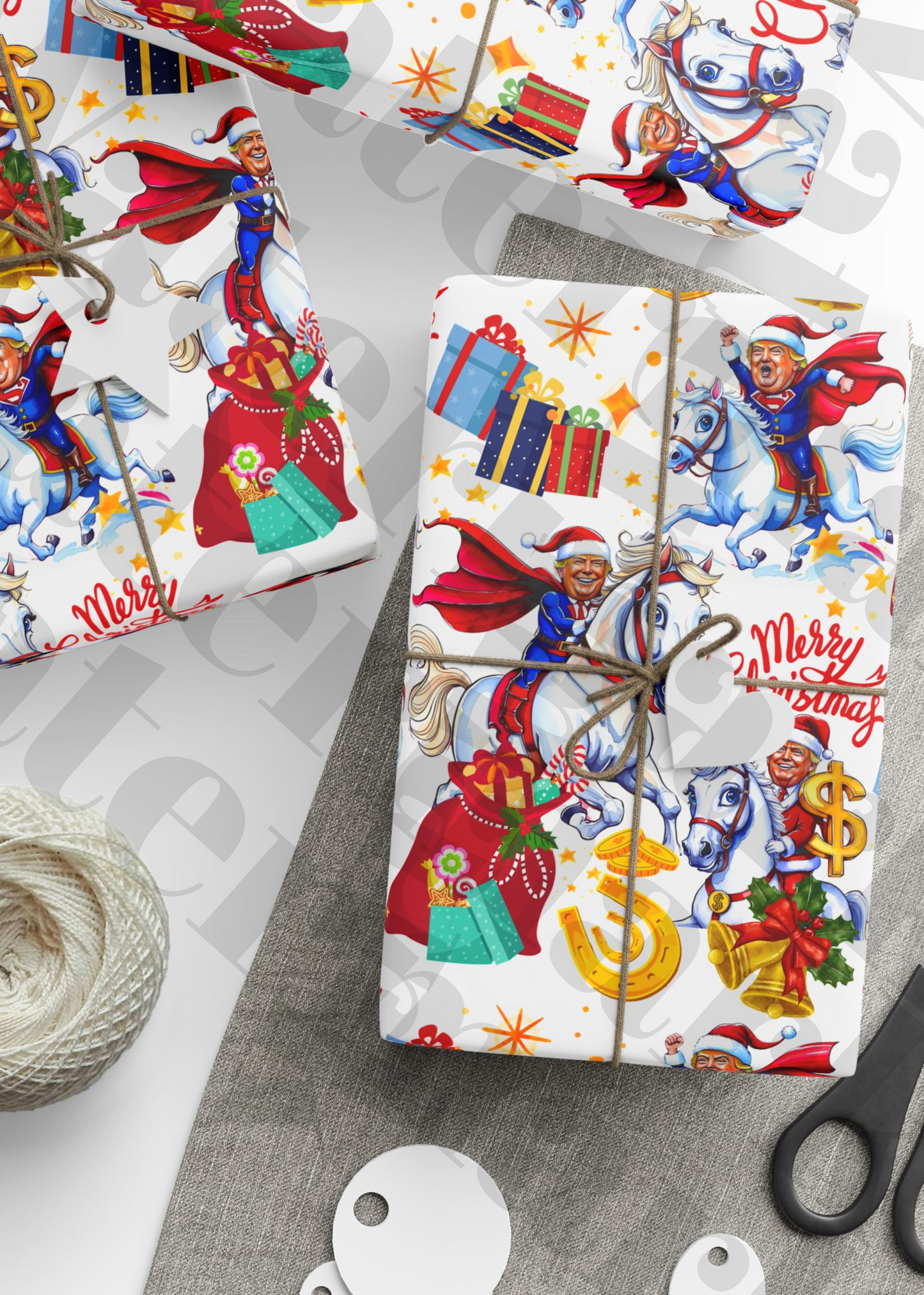 President Donald Christmas Horse Wrapping Paper, Festive Super President Gift Wrap for Christmas, President Donald 2025 Gifts