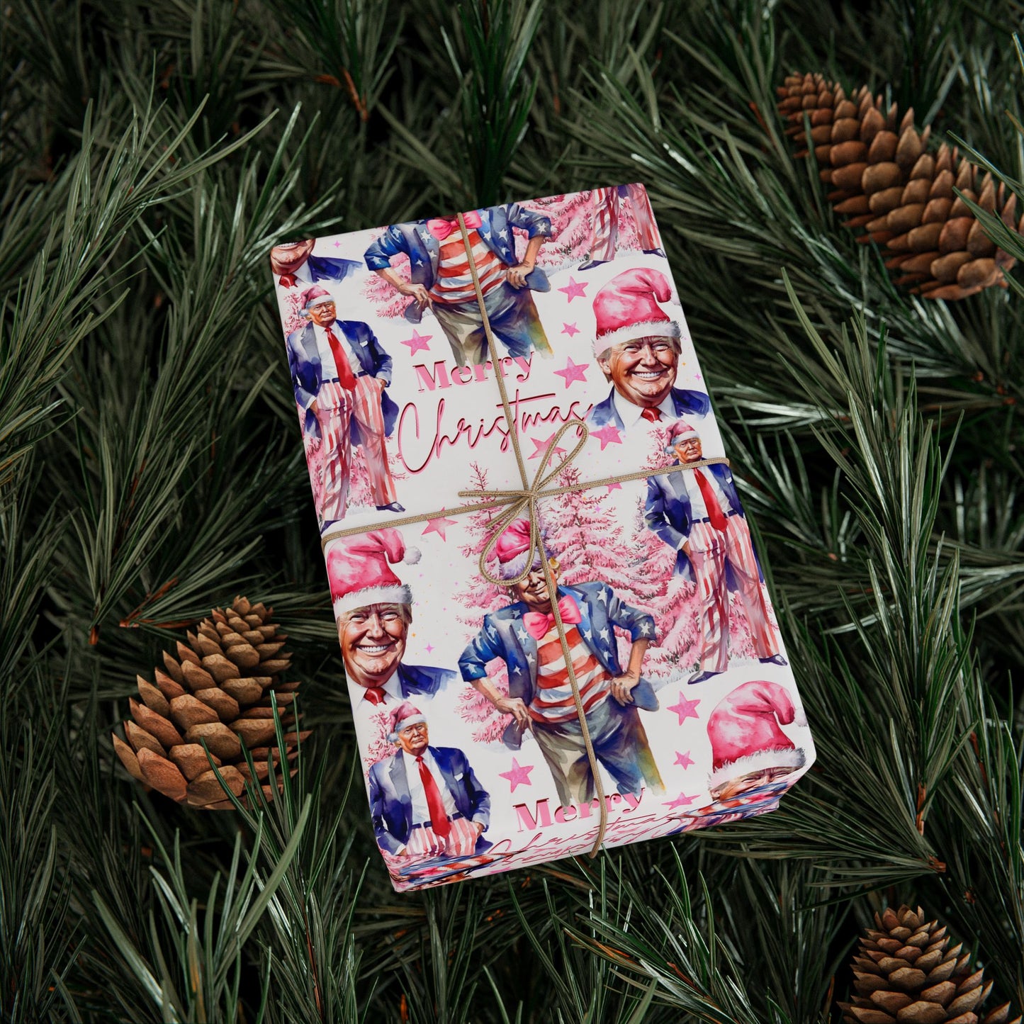 President Donald Pink Christmas Wrapping Paper Roll, President Gift Wrap, President Unique Holiday Wrapping Paper, Pink Santa Donald Wrapping