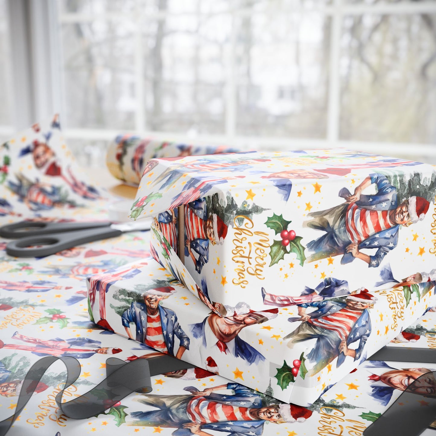 President Donald Wrapping Paper, President Gift Wrap for Christmas, President Unique Holiday Wrapping Paper, Santa Donald Wrapping
