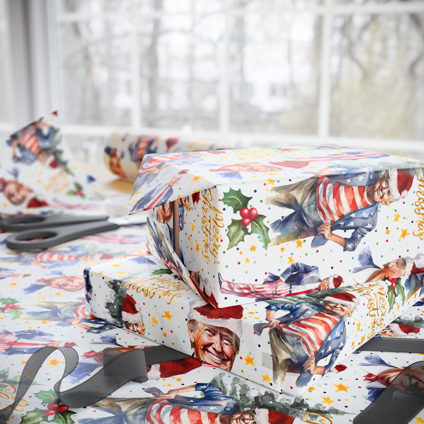 President Donald Wrapping Paper Roll, President Gift Wrap for Christmas, President Unique Holiday Wrapping Paper, Santa Donald Wrap