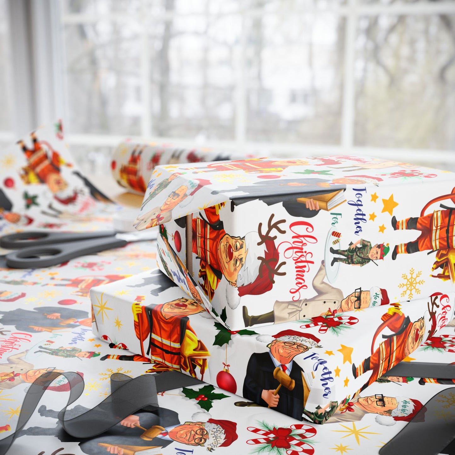 World Leaders Christmas Wrapping Paper Roll, World Presidents Gift Wrap for Christmas, Funny Presidents Christmas Party Decor