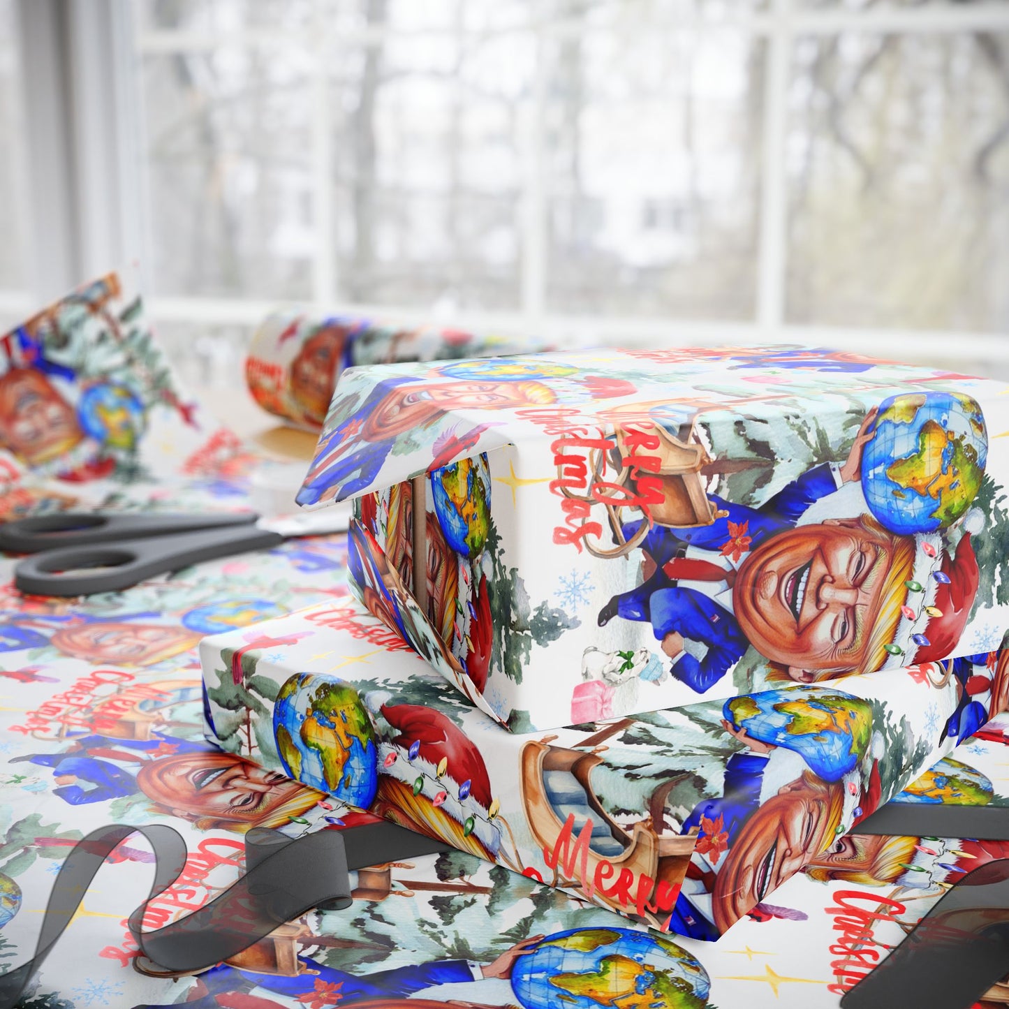 President Holiday Wrapping Paper Roll, President Donald Festive Gift Wrap, Santa President Christmas Decor