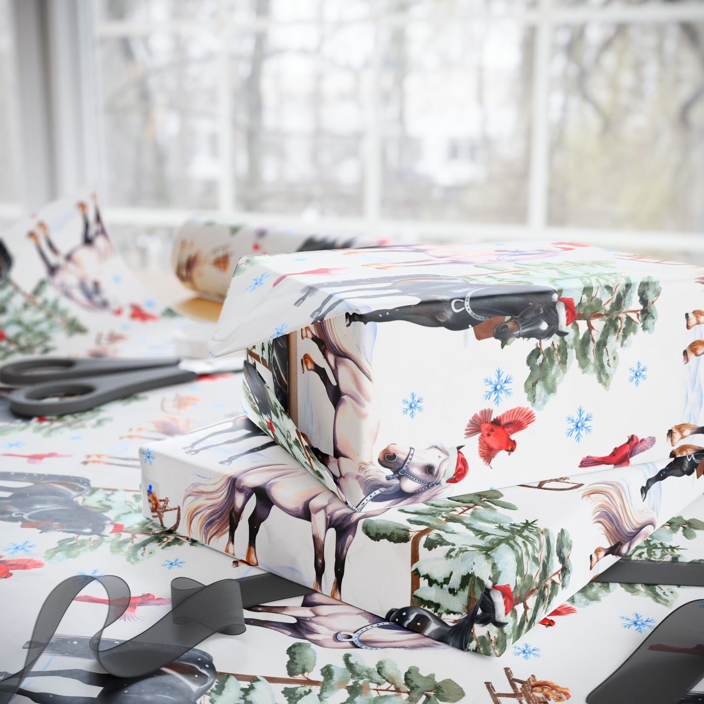 Horse Christmas Wrapping Paper Roll, Horse Santa Wrapping Paper, Christmas Stallion Wrapping Paper Roll