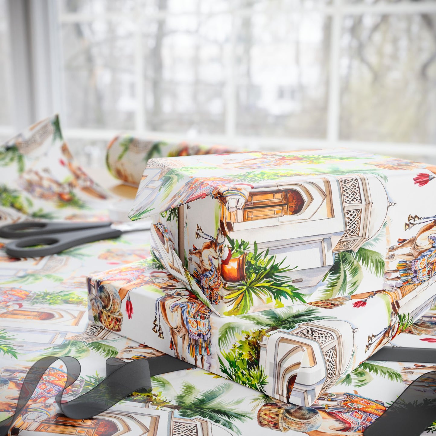 Camel Christmas Wrapping Paper Roll, Moroccan Camel Santa Wrapping Paper Roll, Camel Holiday Gift Wrapping Paper