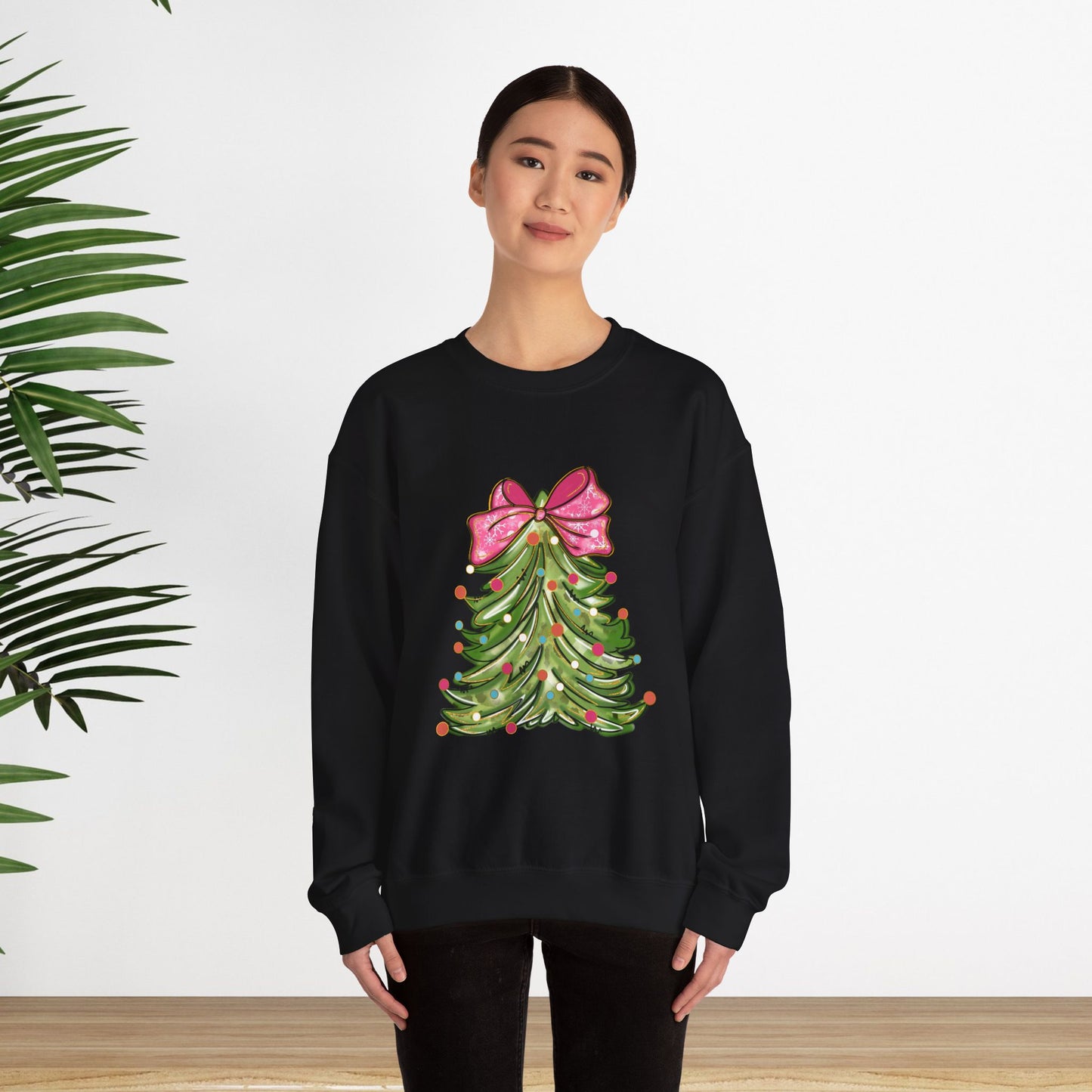 Christmas Tree Sweatshirt with Bow - Cozy Unisex Crewneck