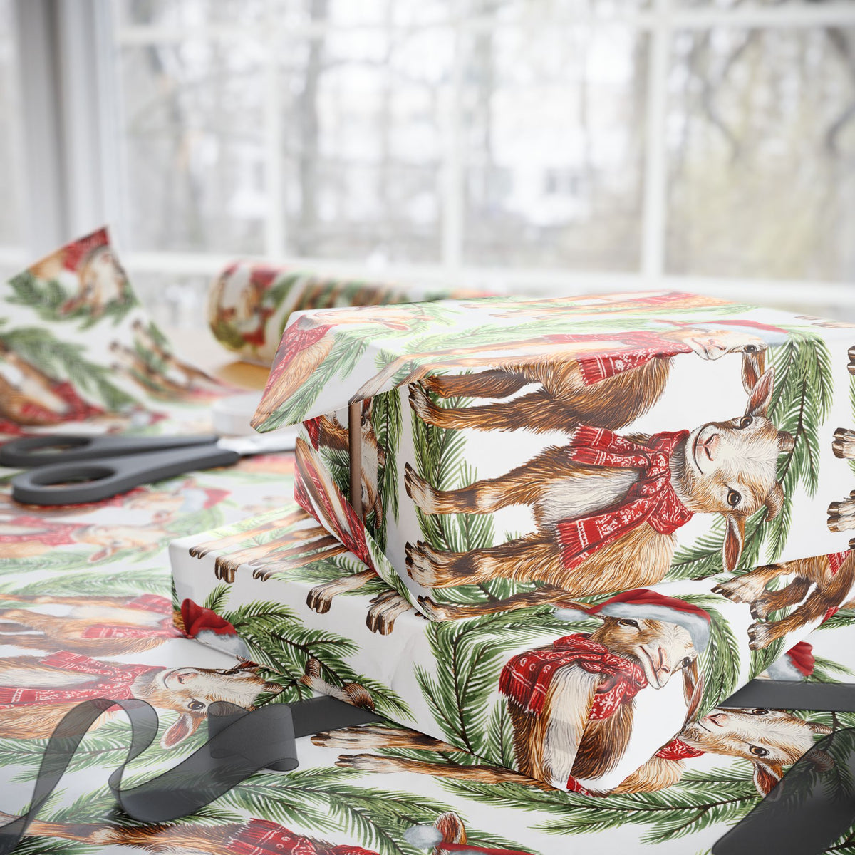 Goat Christmas Wrapping Paper Roll, Goat Gift Wrap, Goat Christmas Gifts, Goat Eco-Friendly Gift Wrapping Roll| Size 30"x72"
