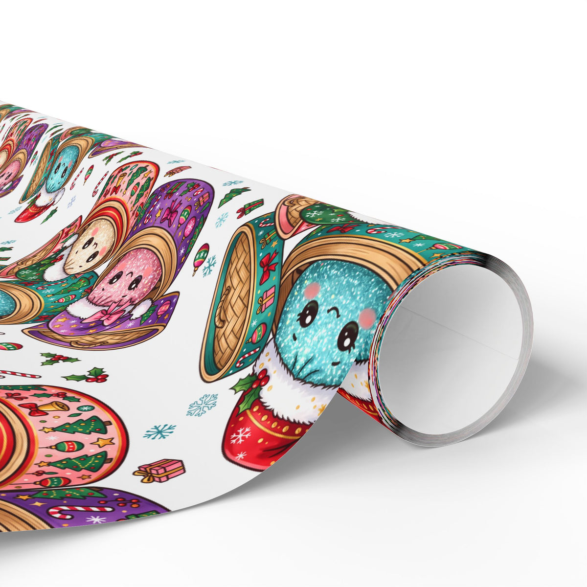 Preppy Christmas Dumplings Wrapping Paper | Holiday Dumplings Gift Wrap Size 30x72" inches