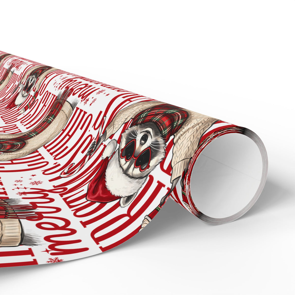 Christmas Raccoon Holiday Wrap | Merry Raccoon Wrapping Paper |  Size 30x72 inches roll