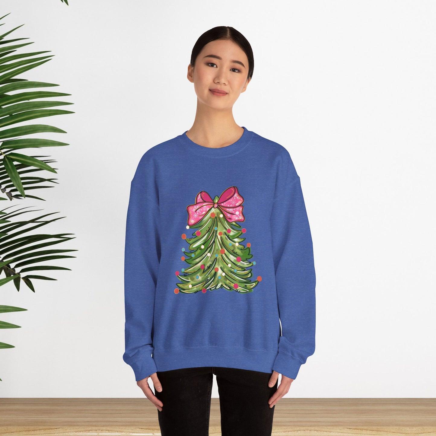 Christmas Tree Sweatshirt with Bow - Cozy Unisex Crewneck