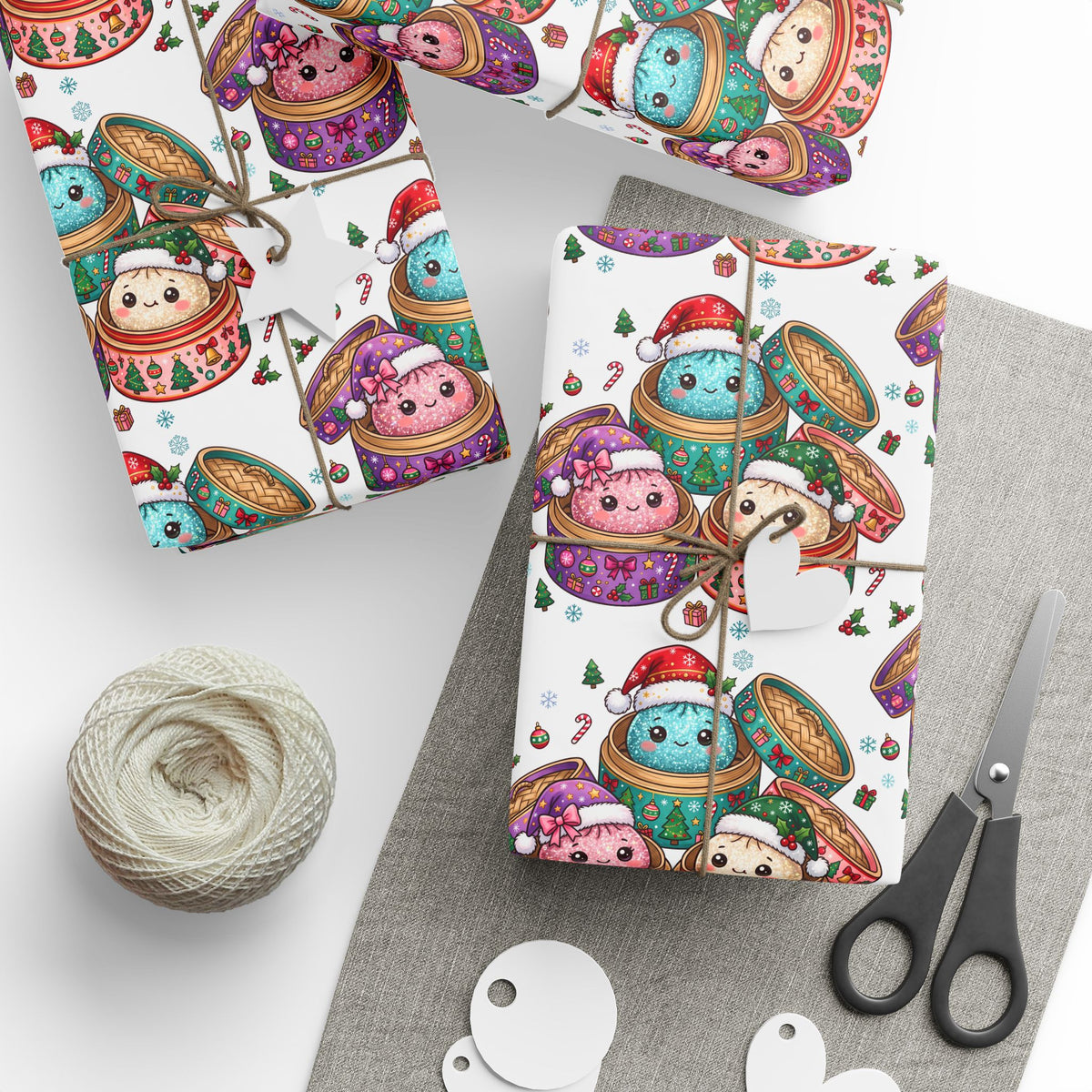 Preppy Christmas Dumplings Wrapping Paper | Holiday Dumplings Gift Wrap Size 30x72" inches