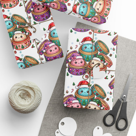 Preppy Christmas Dumplings Wrapping Paper | Holiday Dumplings Gift Wrap Size 30x72" inches
