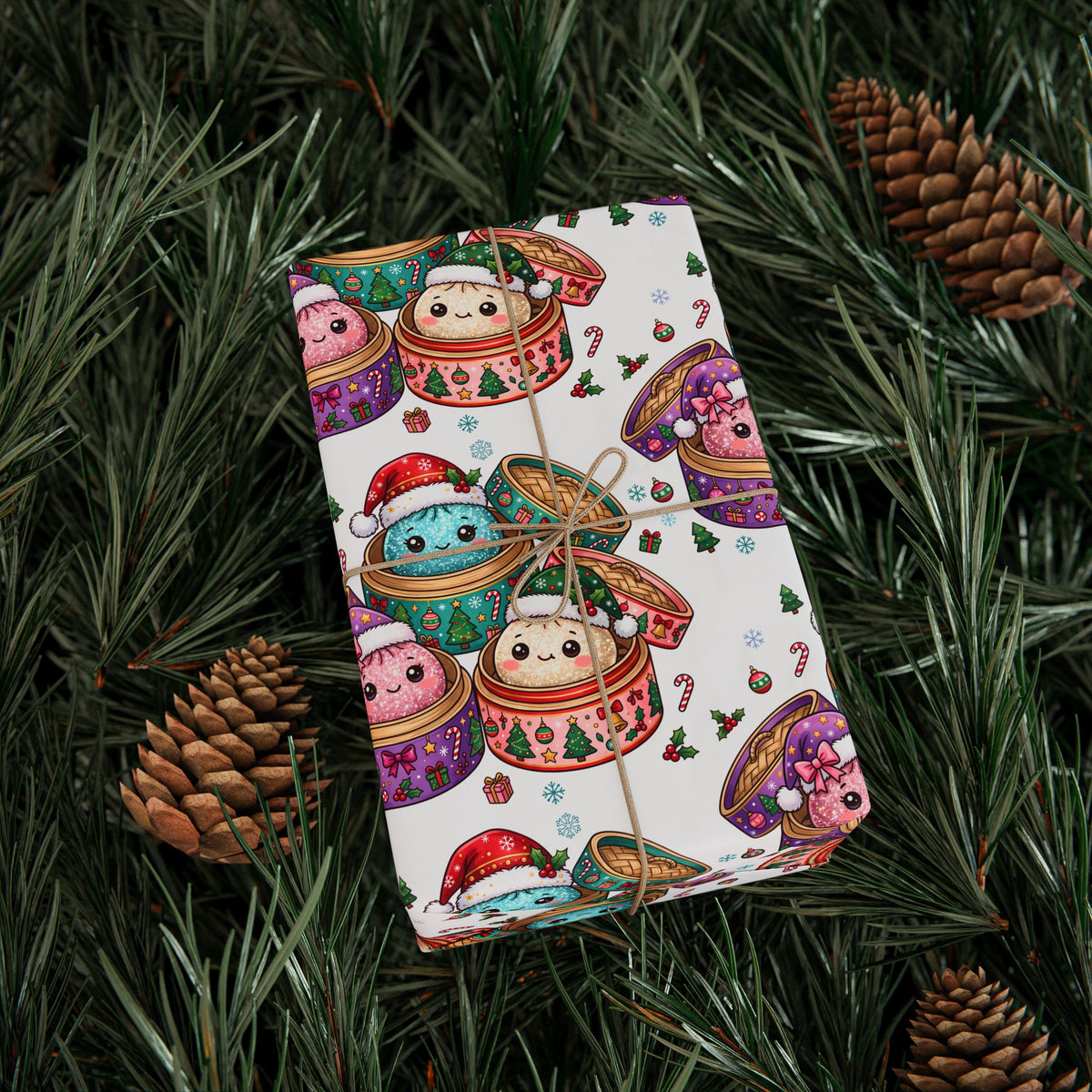 Preppy Christmas Dumplings Wrapping Paper | Holiday Dumplings Gift Wrap Size 30x72" inches