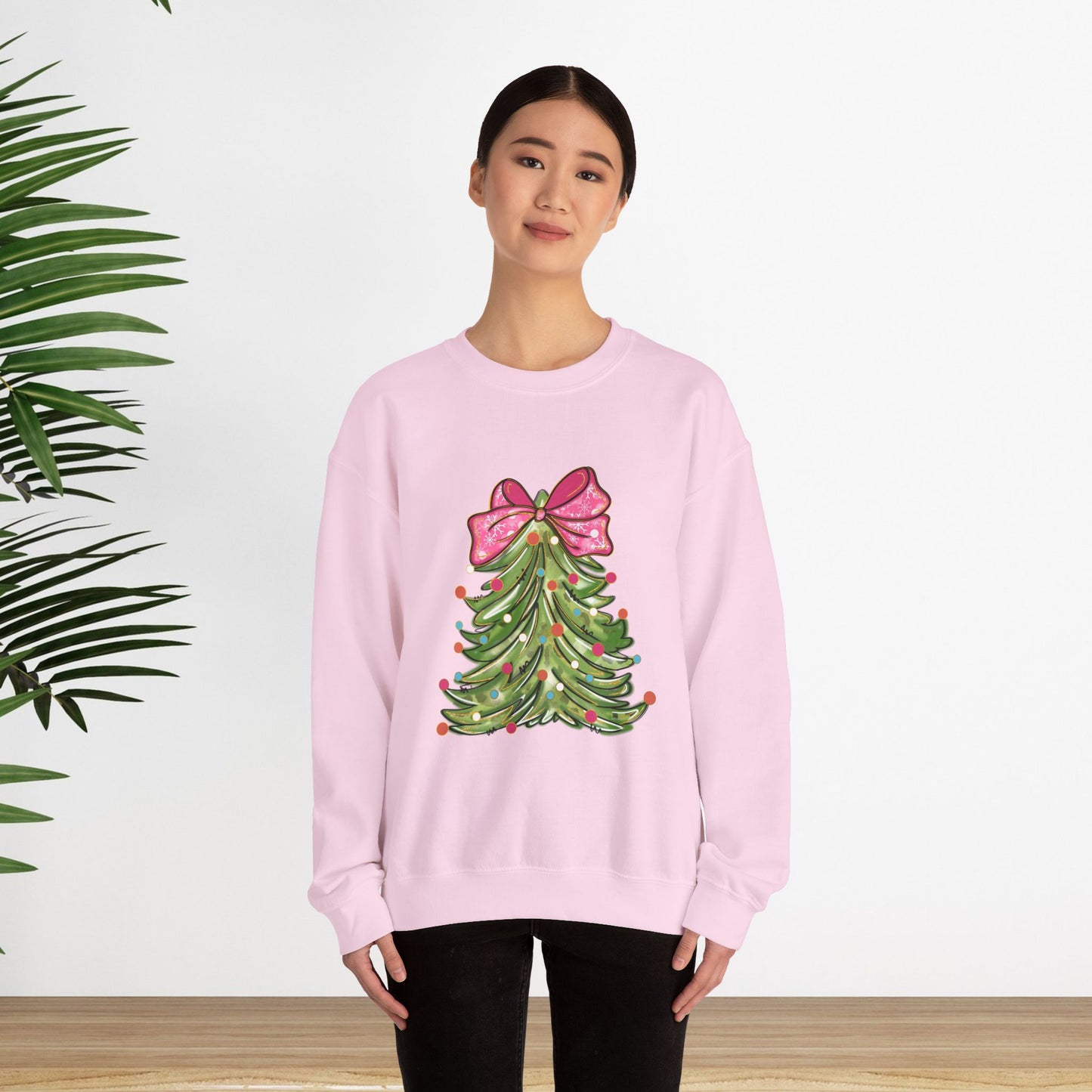 Christmas Tree Sweatshirt with Bow - Cozy Unisex Crewneck