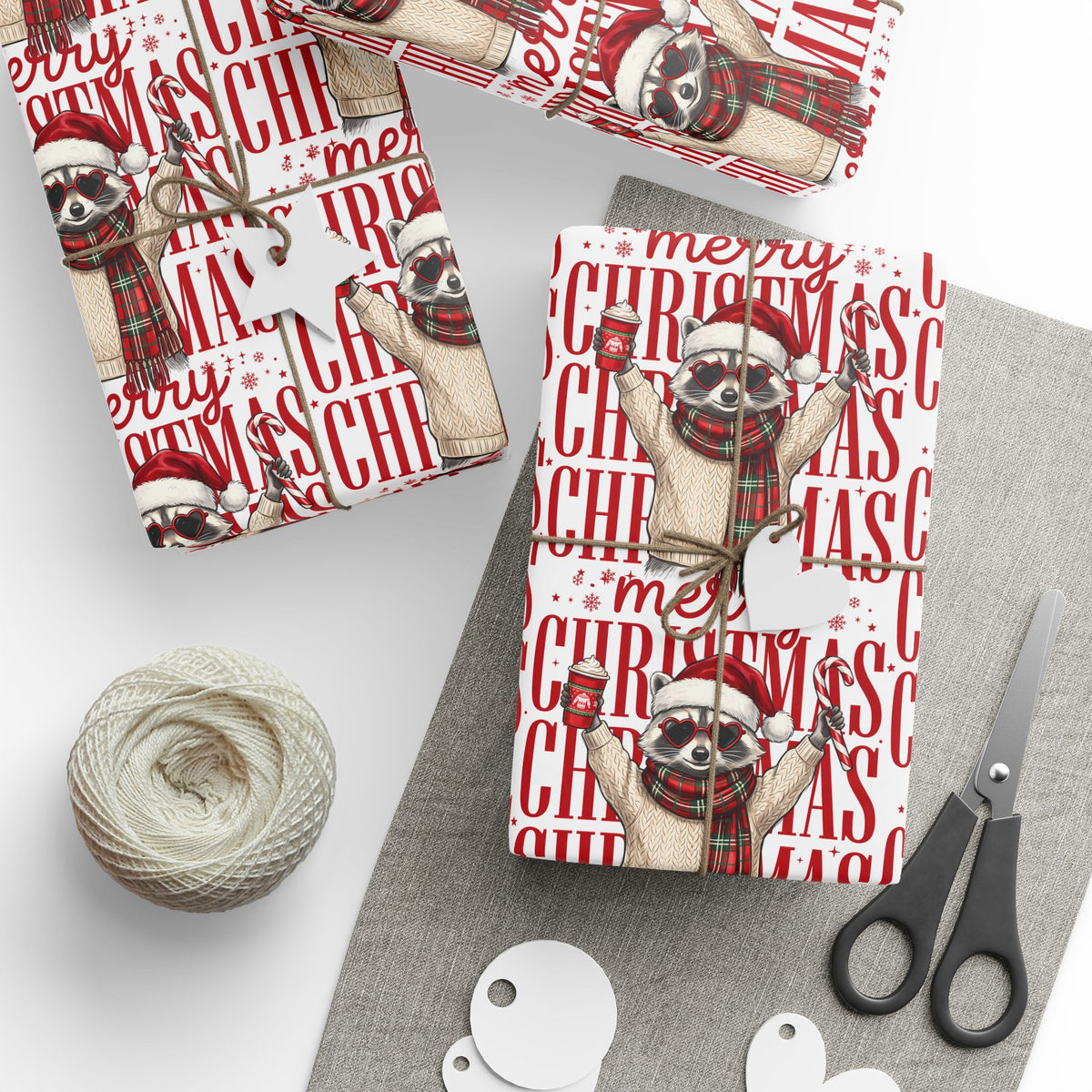 Christmas Raccoon Holiday Wrap | Merry Raccoon Wrapping Paper |  Size 30x72 inches roll