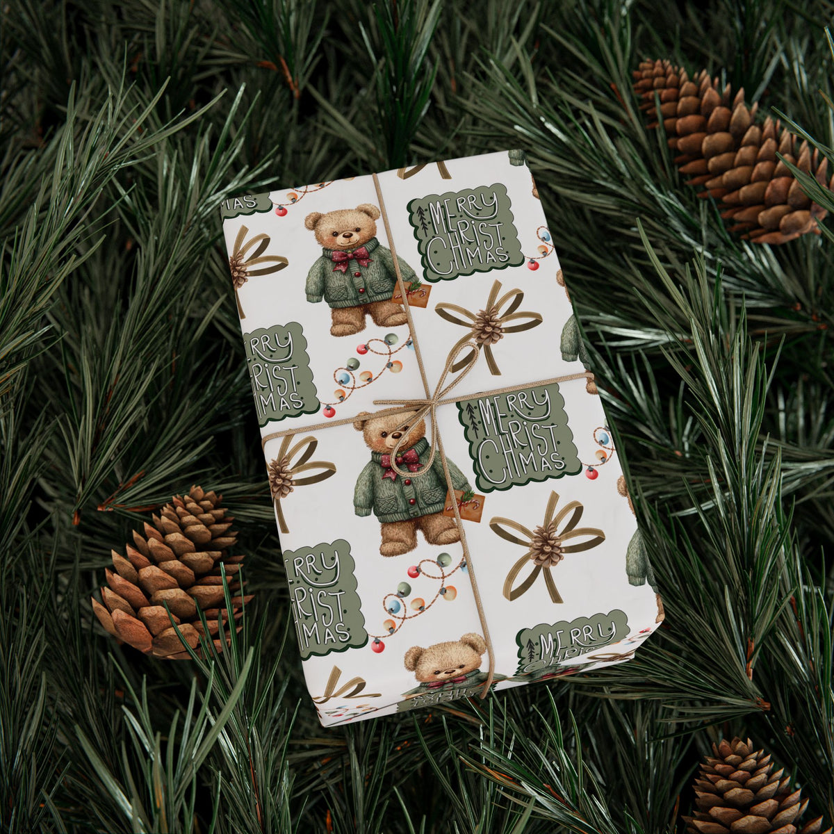 Vintage Christmas Teddy Bear Wrapping Paper | Vintage Bear Christmas Wrapp Paper Roll | Size 30" x 72" Inches