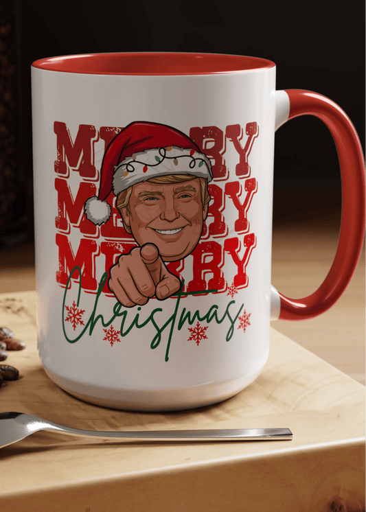 President Donald Pointing Finger Christmas Mug, 15 oz. President Donald Holiday Gift for him, President Donald Funny Mug Gift