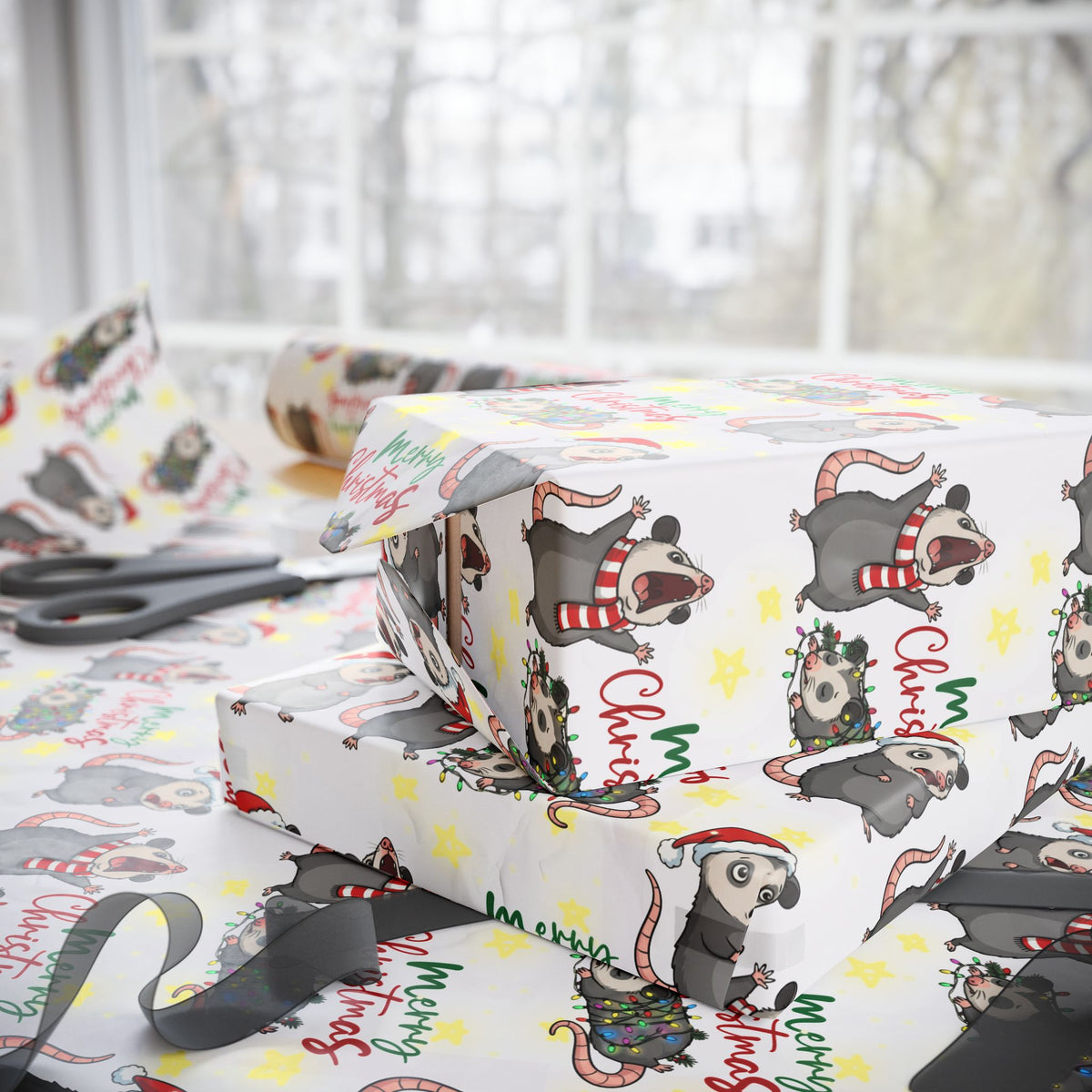 Possum Christmas Wrapping Paper, Festive Possum Gift Wrap for Christmas, Possum Festive Presents,  Possum Holiday Decor