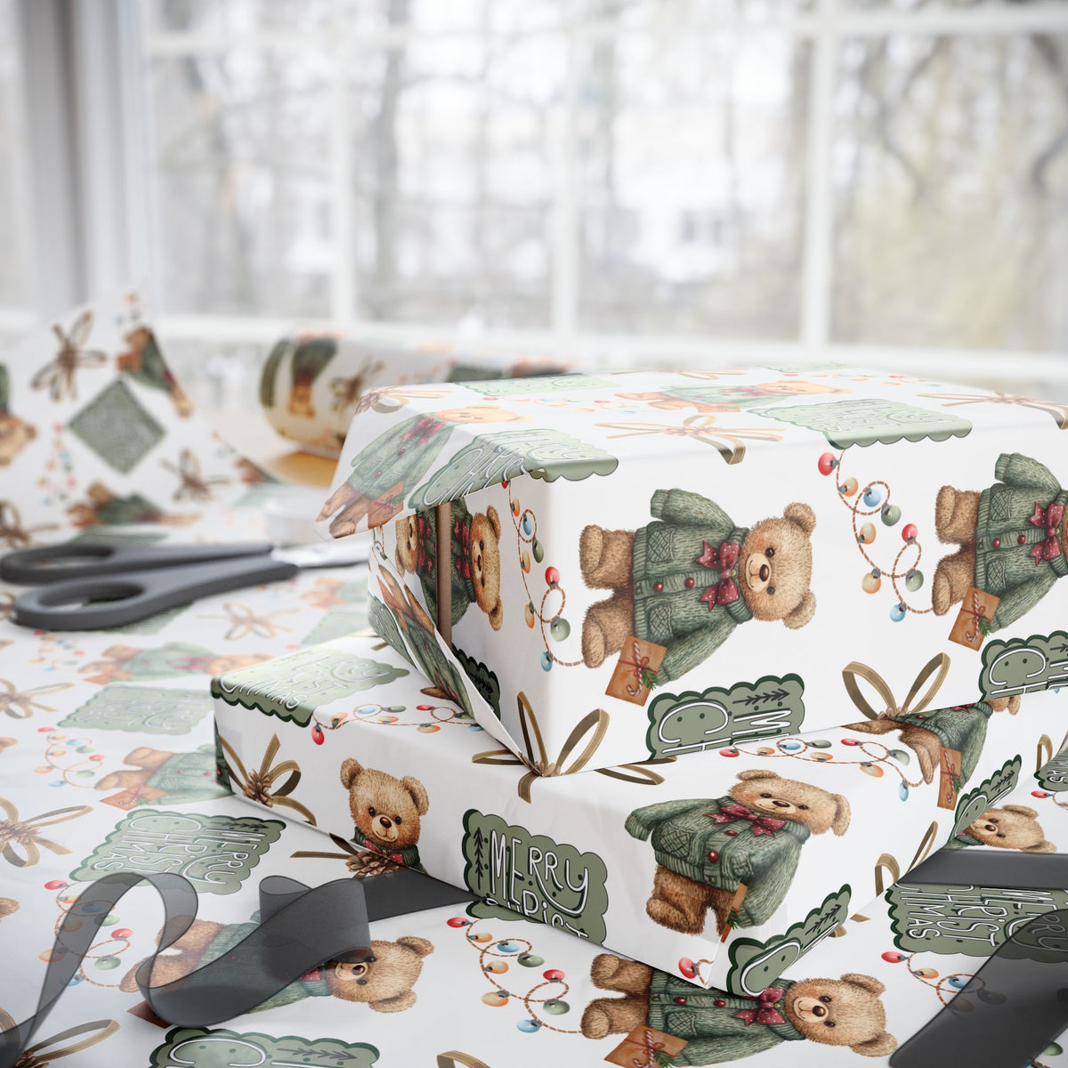 Vintage Christmas Teddy Bear Wrapping Paper | Vintage Bear Christmas Wrapp Paper Roll | Size 30" x 72" Inches
