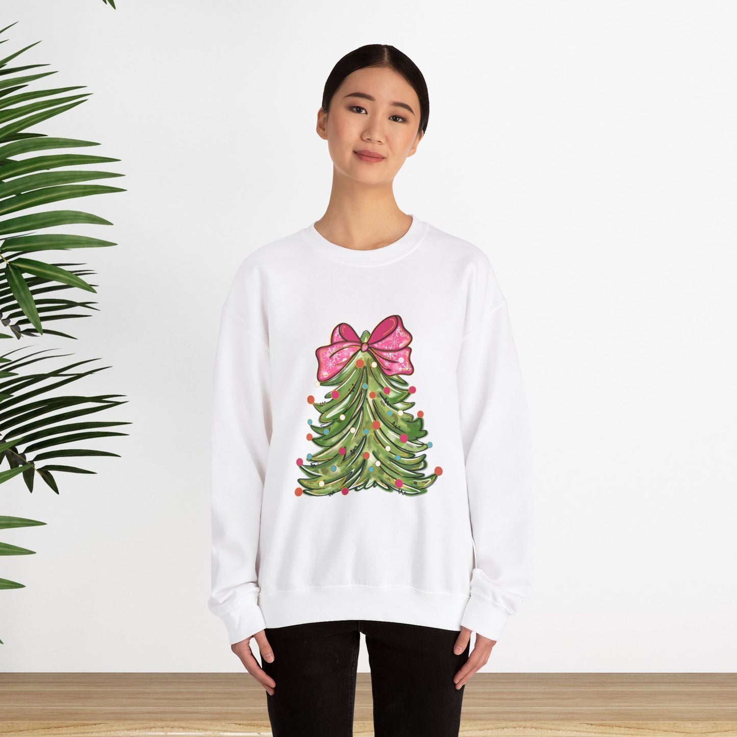 Christmas Tree Sweatshirt with Bow - Cozy Unisex Crewneck