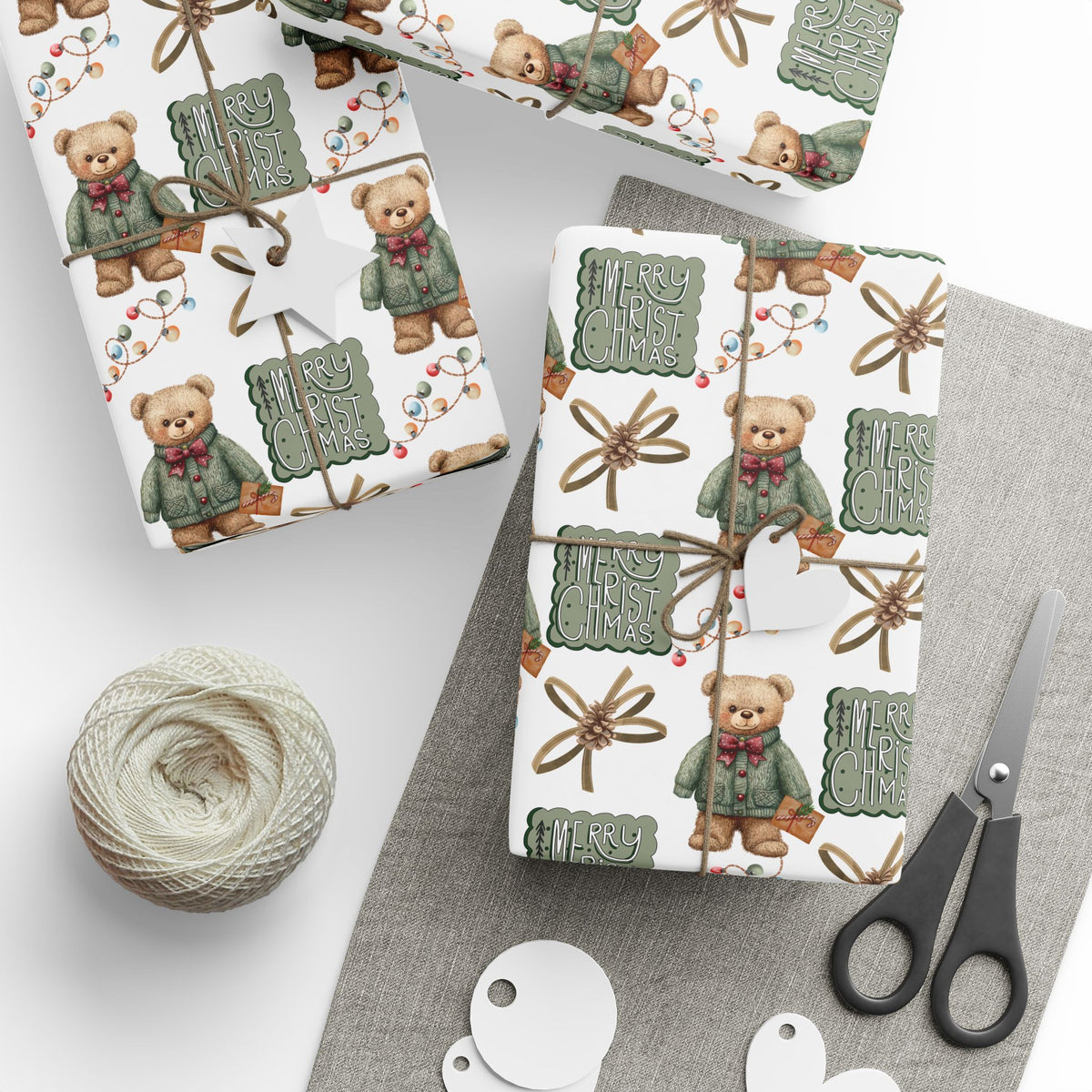 Vintage Christmas Teddy Bear Wrapping Paper | Vintage Bear Christmas Wrapp Paper Roll | Size 30" x 72" Inches