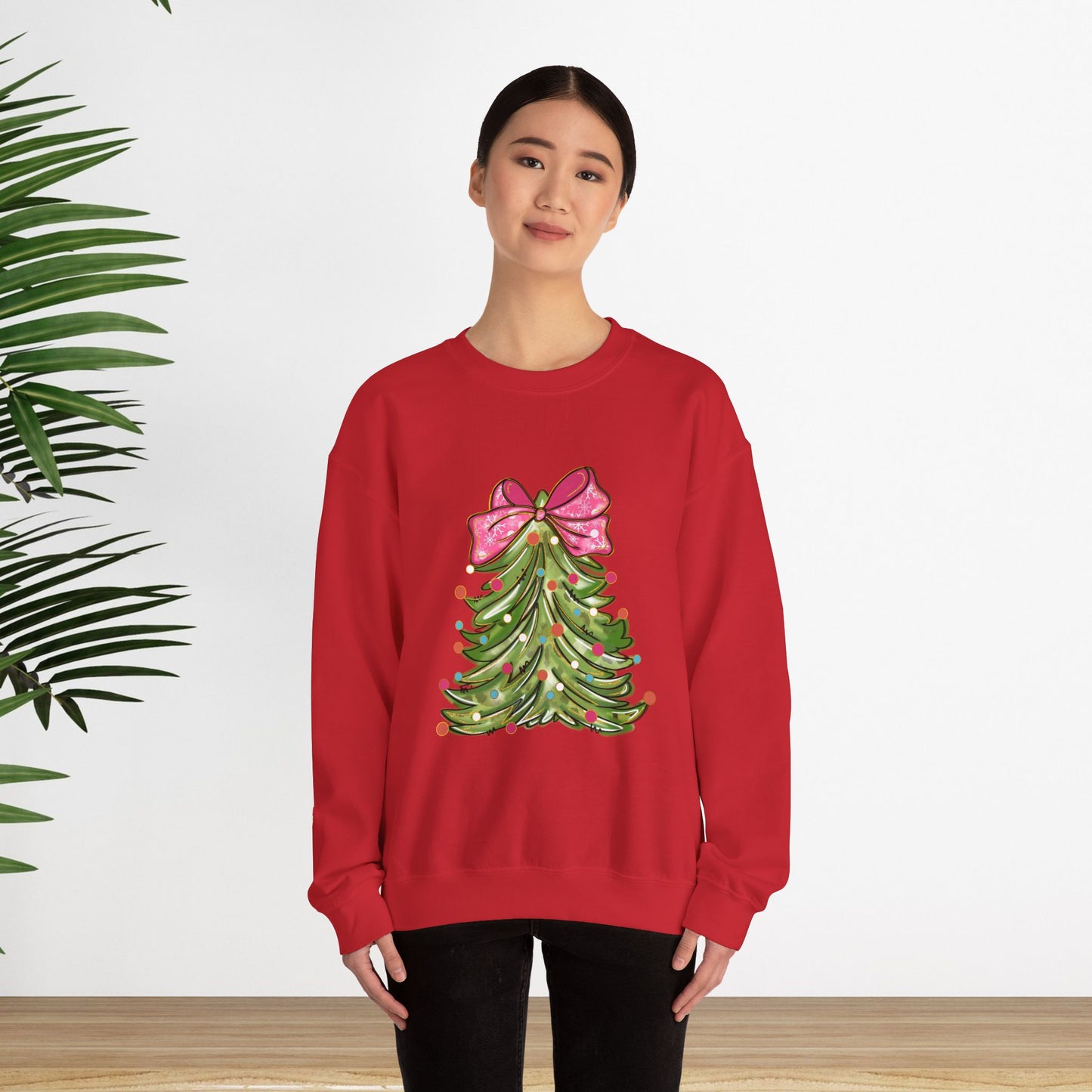 Christmas Tree Sweatshirt with Bow - Cozy Unisex Crewneck