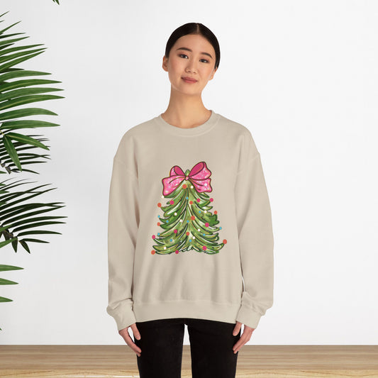 Christmas Tree Sweatshirt with Bow - Cozy Unisex Crewneck