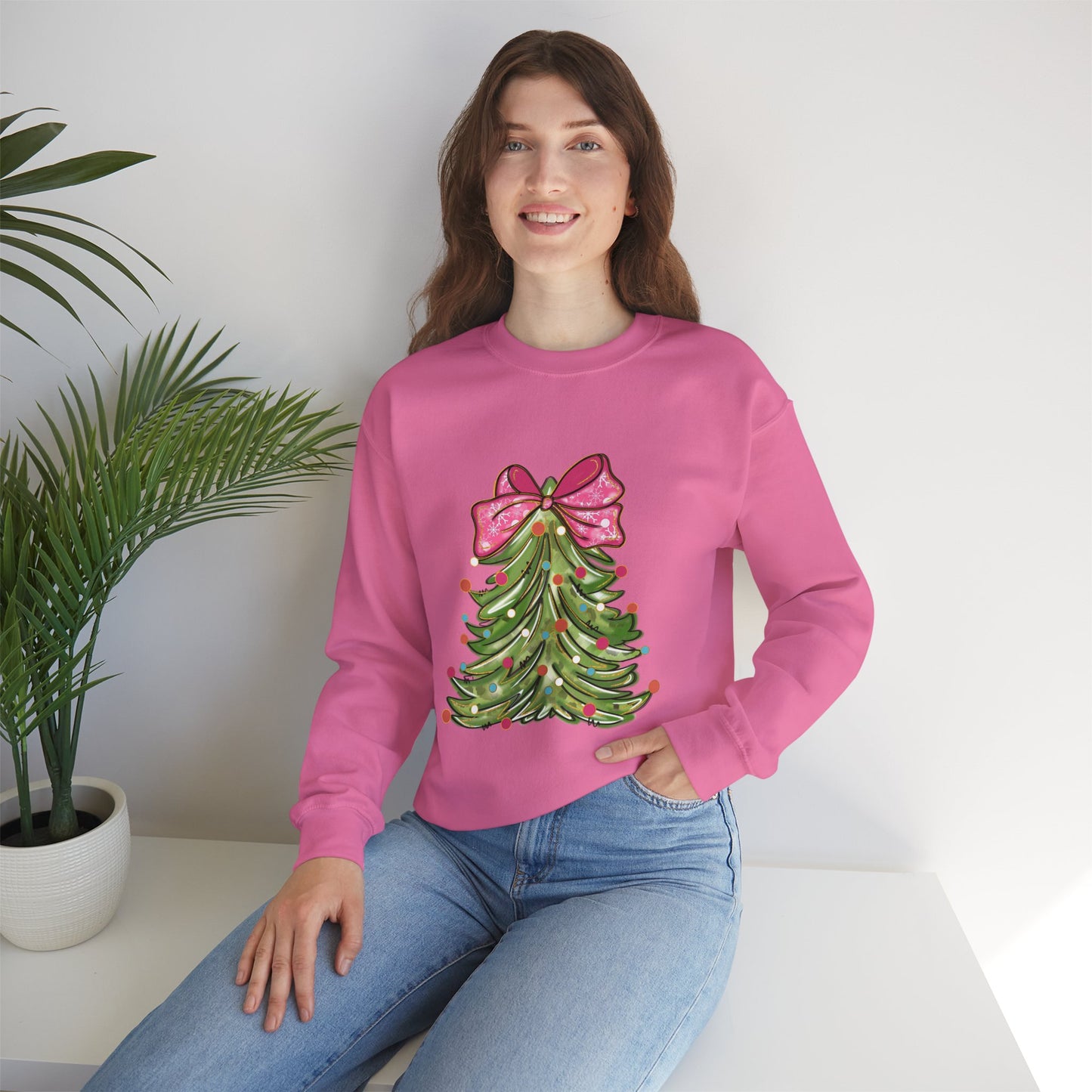 Christmas Tree Sweatshirt with Bow - Cozy Unisex Crewneck