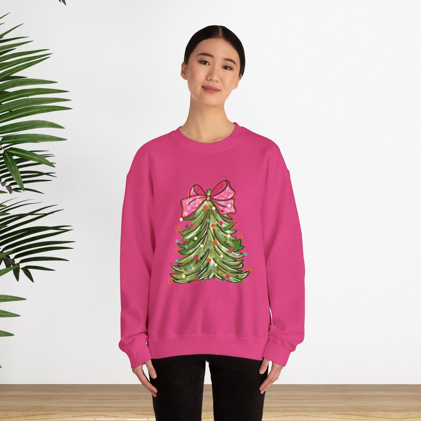 Christmas Tree Sweatshirt with Bow - Cozy Unisex Crewneck