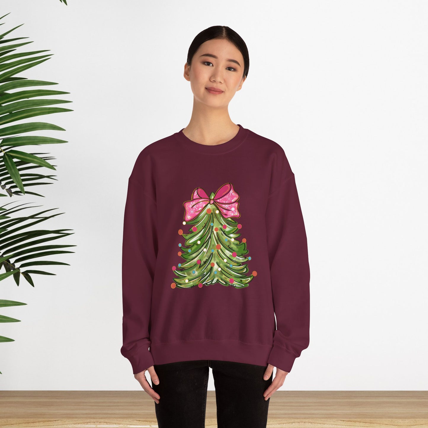 Christmas Tree Sweatshirt with Bow - Cozy Unisex Crewneck