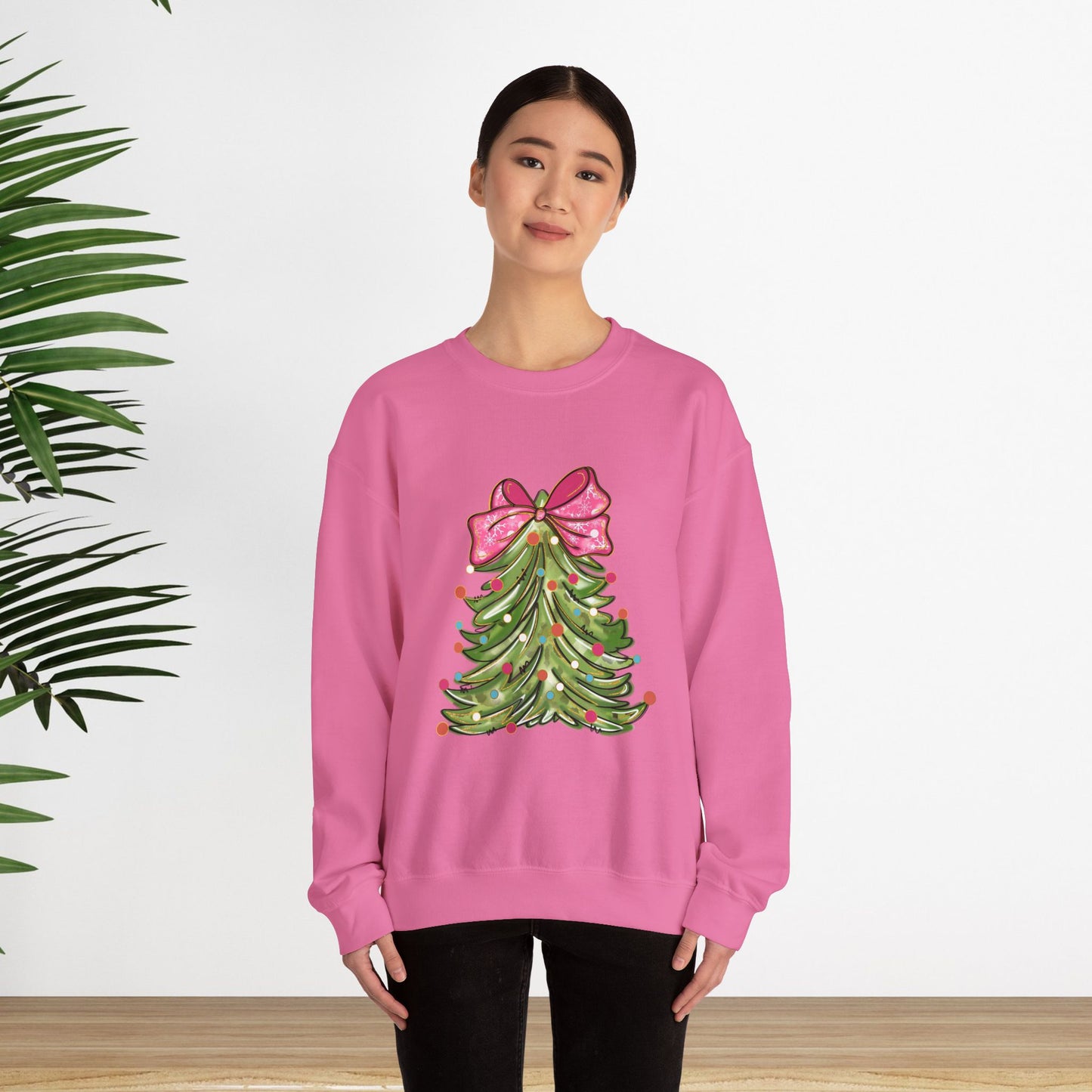 Christmas Tree Sweatshirt with Bow - Cozy Unisex Crewneck